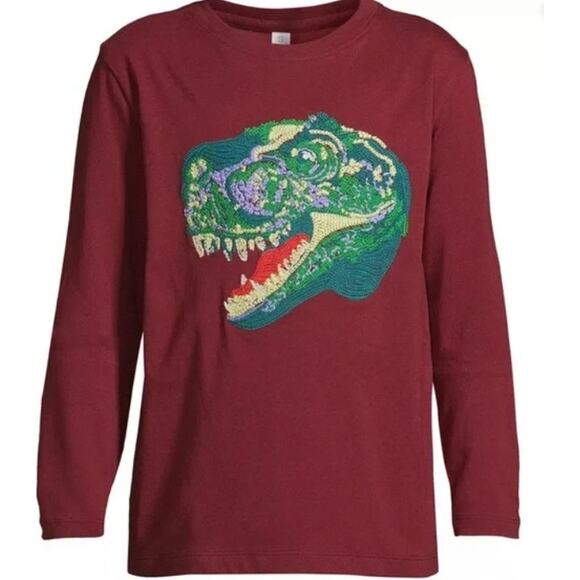 Lands' End T-Rex Embroider Long Sleeve Shirt Size Medium (8) - Picture 1 of 4
